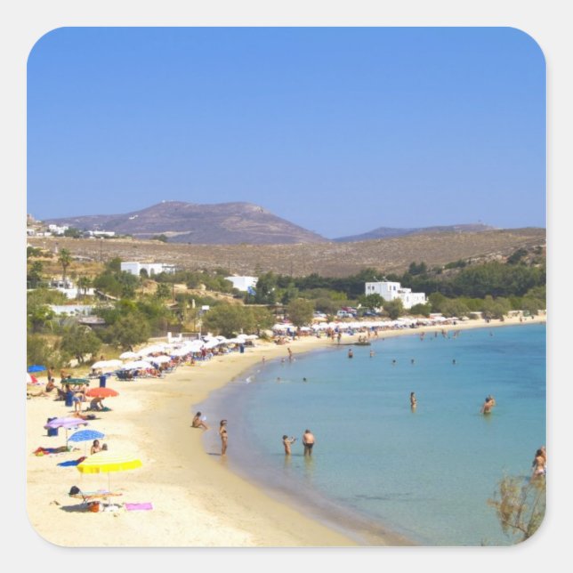 Pegatina Cuadrada Grecia, Isla Paros, Playa Krios desde arriba (Anverso)