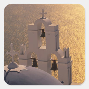 Pegatina Cuadrada Grecia, Islas Cíclicas, Santorini, Thira,