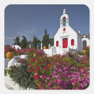 Pegatina Cuadrada Grecia, Mykonos, pequeña capilla pequeña en