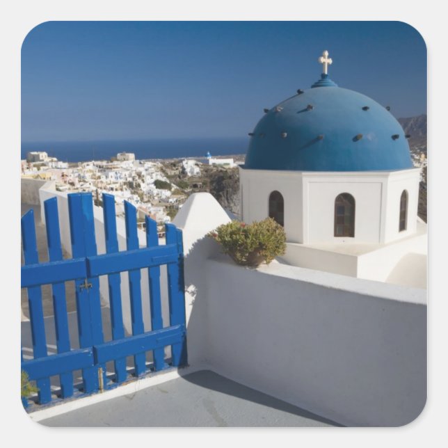 Pegatina Cuadrada Grecia y la isla griega de Santorini (Anverso)