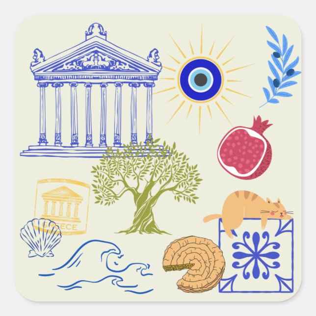 Pegatina Cuadrada Greece Vacation Minimalism (Anverso)