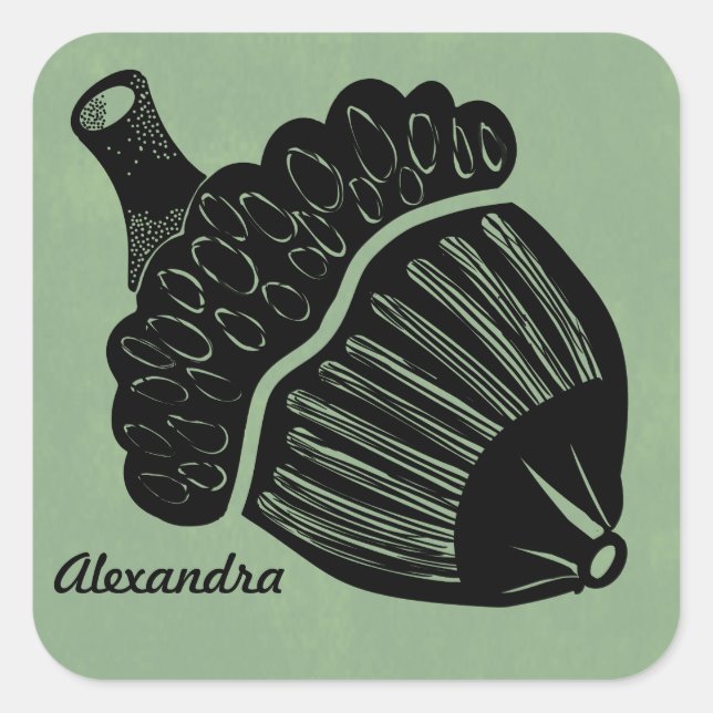Pegatina Cuadrada Green Acorn Woodcut (Anverso)