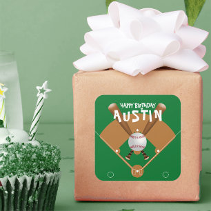 Pegatina Cuadrada Green Baseball Field Happy Birday