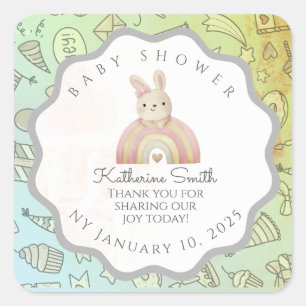Pegatina Cuadrada green brom grey bunny cute babyshower