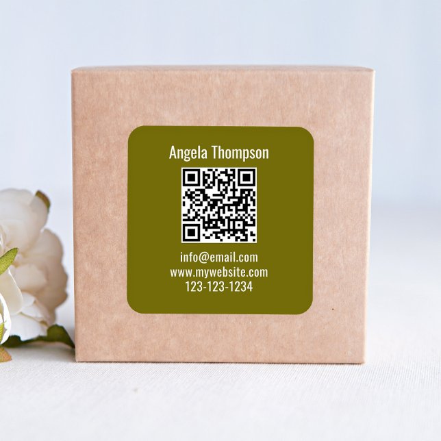 Pegatina Cuadrada Green Business QR Code Custom Basic (Green QR code business product label. )