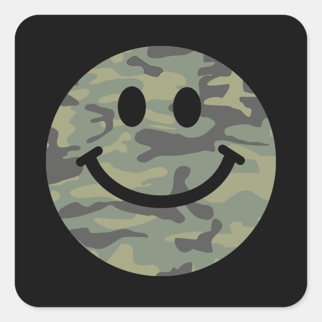 Pegatina Cuadrada Green Camo Happy Face (Anverso)