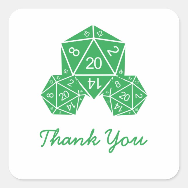 Pegatina Cuadrada Green D20 Dice Gracias Pegatinas (Anverso)