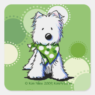 Pegatina Cuadrada Green Dots Westie Dog