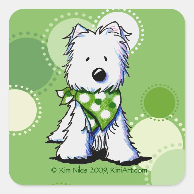 Pegatina Cuadrada Green Dots Westie Dog (Anverso)