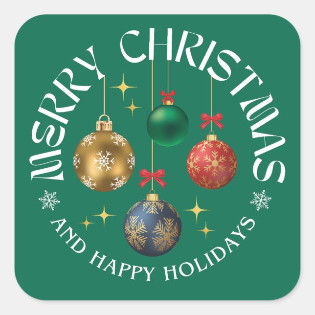 Pegatina Cuadrada Green Festive Merry Christmas Holiday  (Anverso)