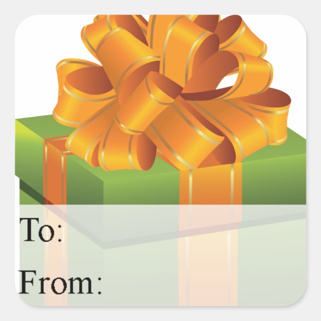 Pegatina Cuadrada Green Gold Wrapped Christmas Presft Tag (Anverso)