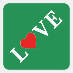 Pegatina Cuadrada Green LOVE Heart Retro Elegante