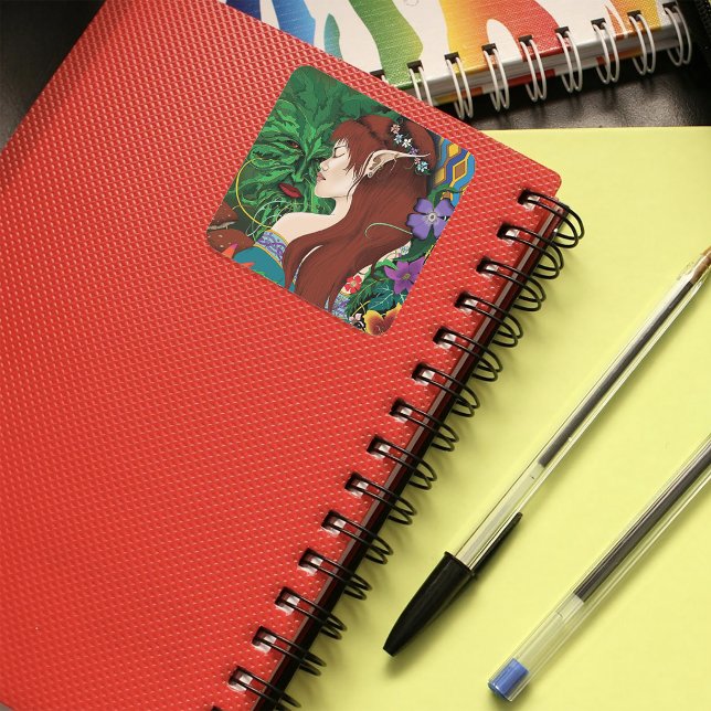 Pegatina Cuadrada Green Man Elf Fantasy Floral (Subido por el creador)