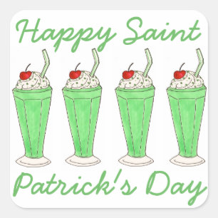 Pegatina Cuadrada Green Milkshake Happy St. Patrick's Day Pegatinas