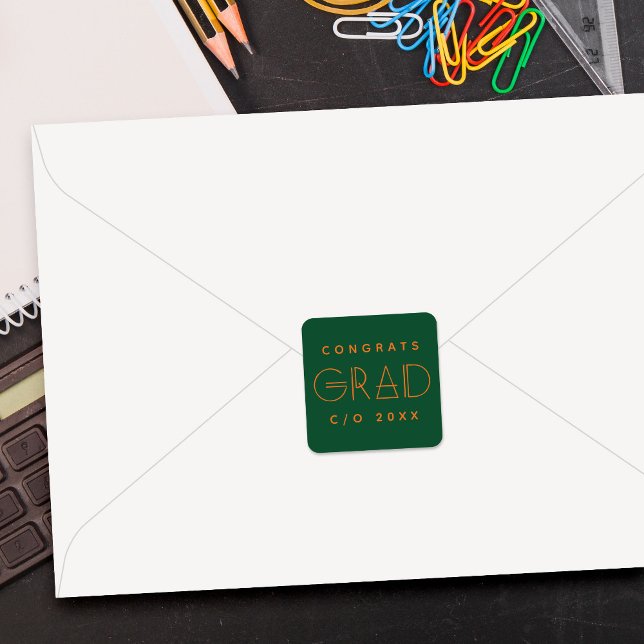 Pegatina Cuadrada Green Orange Grad Typography Graduation Sticker (Subido por el creador)