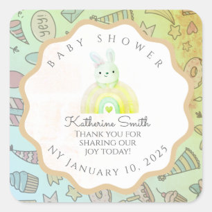 Pegatina Cuadrada GREEN pastel babyshower Adorable BUNNY