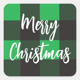 Pegatina Cuadrada Green plaid Merry Christmas