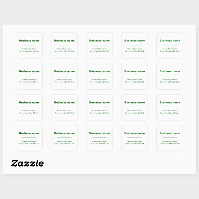 Pegatina Cuadrada Green Plain Texts Business Address on White (Hoja)