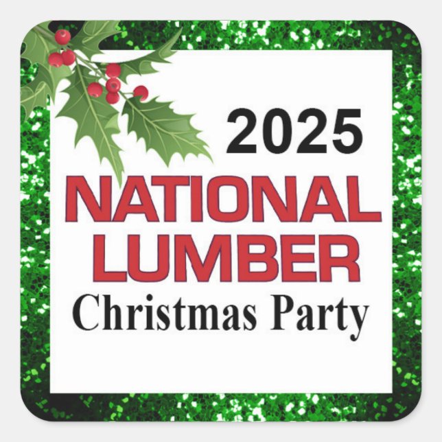 Pegatina Cuadrada Green Red sparkle Christmas holly and berries (Anverso)