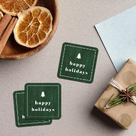 Pegatina Cuadrada Green Rustic Tree Woodgrain Christmas Sticker