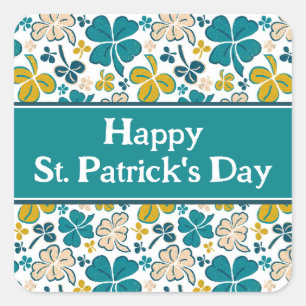 Pegatina Cuadrada Green Shamrock Clover Happy St. Patrick's Day