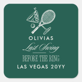 Pegatina Cuadrada Green Stripe Tennis Modern Chic Hen Party Favor