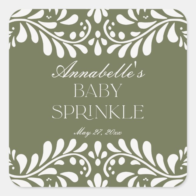 Pegatina Cuadrada Green Talavera Tile España Fiesta Baby Sprinkle (Anverso)