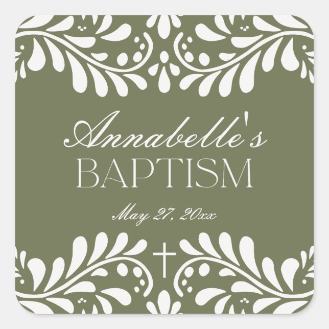 Pegatina Cuadrada Green Talavera Tile Español Fiesta Baptismo Favor (Anverso)