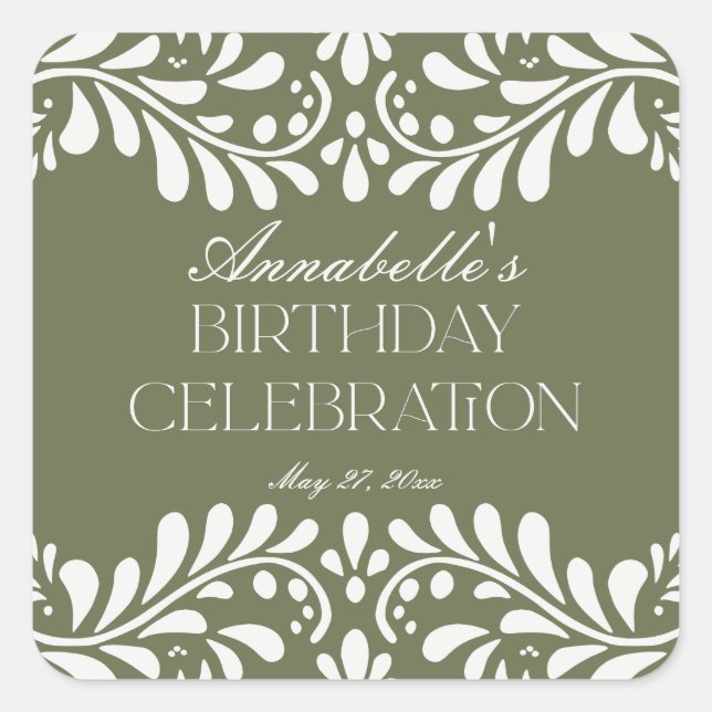 Pegatina Cuadrada Green Talavera Tile Español Fiesta Favor de cumple (Anverso)