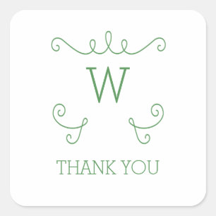 Pegatina Cuadrada Green Whimsical Flourig Monograma Gracias