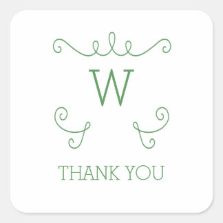 Pegatina Cuadrada Green Whimsical Flourig Monograma Gracias