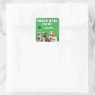 Pegatina Cuadrada Green White Pet Store Sign Dogs, Cats, Birds Vet