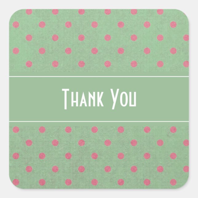 Pegatina Cuadrada Green with Pink Polka Dots Gracias (Anverso)