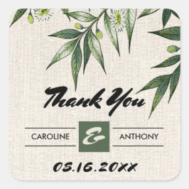 Pegatina Cuadrada Greeneration Botanical Burlap Boda Gracias