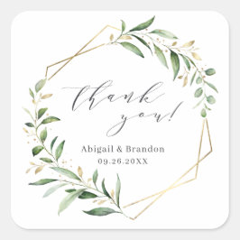 Pegatina Cuadrada Greeneration Gold Geometric Gracias Boda Rústico