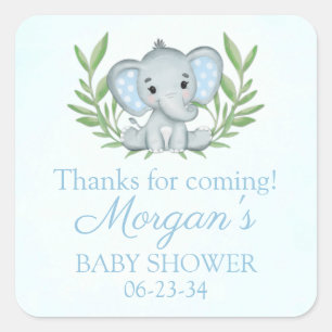 Pegatina Cuadrada Greenery Elefante Azul Niño Shower Cuadrado Stic