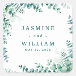 Pegatina Cuadrada Greenery Eucalyptus Square Frameborder Boda