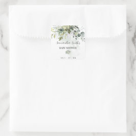 Pegatina Cuadrada Greenery Eucalyptus Succulent Baby Shower