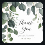 Pegatina Cuadrada Greenery y Eucalyptus Boda Gracias<br><div class="desc">Verdor y colección de Bodas Eucalyptus. Completa suite disponible https://www.zazzle.com/collections/greenery-119810626079950849</div>