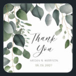 Pegatina Cuadrada Greenery y Eucalyptus Boda Gracias<br><div class="desc">Verdor y colección de Bodas Eucalyptus. Completa suite disponible https://www.zazzle.com/collections/greenery-119810626079950849</div>