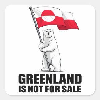 Pegatina Cuadrada Greenland Is Not for Sale Polar Bear With Flag