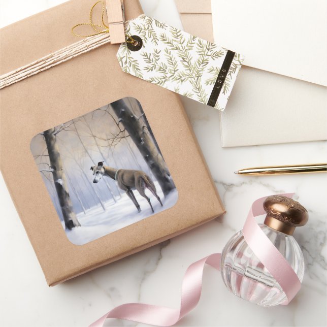 Pegatina Cuadrada Greyhound italiano deja que nieve Navidades (Regalar)