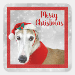 Pegatina Cuadrada Greyhound Merry Christmas