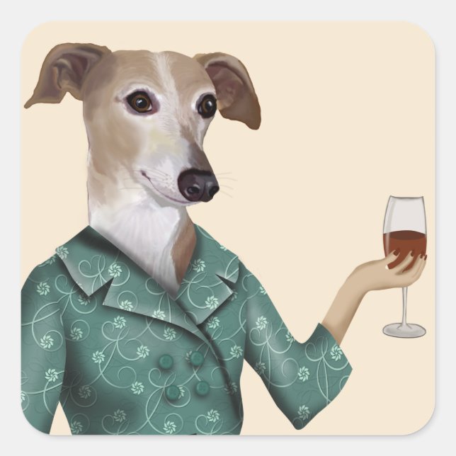 Pegatina Cuadrada Greyhound Wine Snob (Anverso)