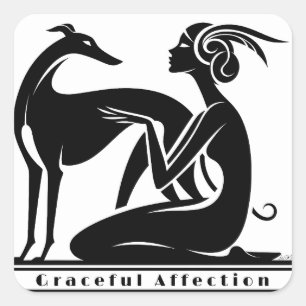 Pegatina Cuadrada Greyhound Y Woman Art Deco Style