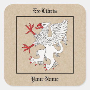 Pegatina Cuadrada Griffin Rampant Argent Bookplate
