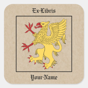 Pegatina Cuadrada Griffin Rampant O Bookplate