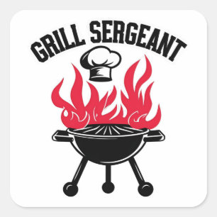 Pegatina Cuadrada Grill Sargento BBQ Dad Funny Fiesta