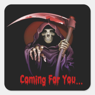Pegatina Cuadrada Grim Reaper Viene Por Ti