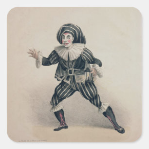 Pegatina Cuadrada Grimaldi as Scaramouche, de Commedia dell'Ar